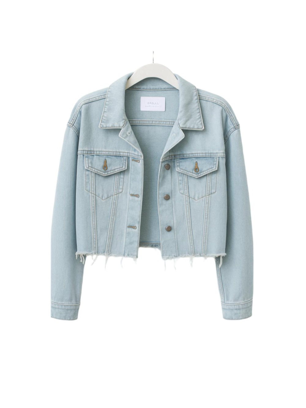OAK + FORT Distressed Cropped Light Denim Jean Jacket Size M